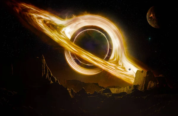Czarna Dziura Gwiazdy Oraz Pola Chmur Przestrzeni Kosmicznej — Zdjęcie stockowe