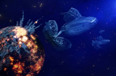 Spaceship and lava planet