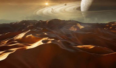 Planet and sand dunes in outer spac