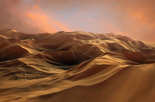 Panorama Sand Dunes Sahara Desert Sunset Endless Dunes Yellow Sand — Stockfoto