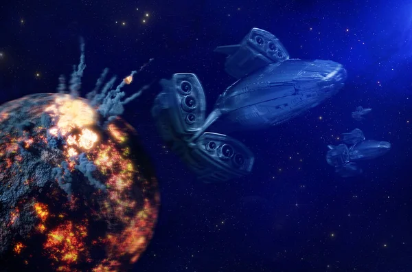Spaceship Lava Planet — 图库照片