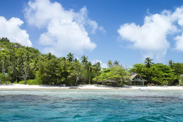 Белый коралловый песок на тропическом пляже. Остров Маэ, Сейшелы . — стоковое фото