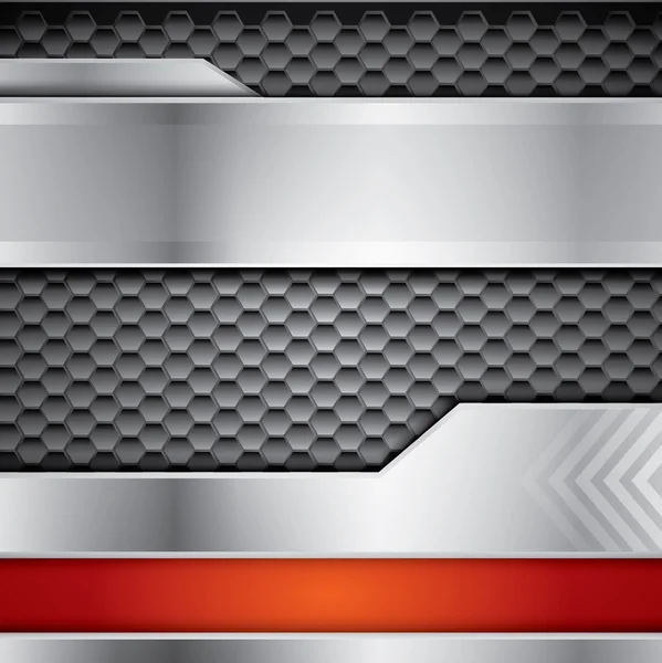 鋼と赤のデザイン要素と抽象的な金属のベクトルの背景 — ストックベクタ