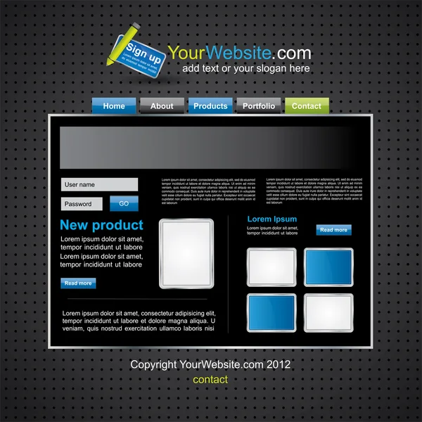 Web2 black website template — Stock Vector