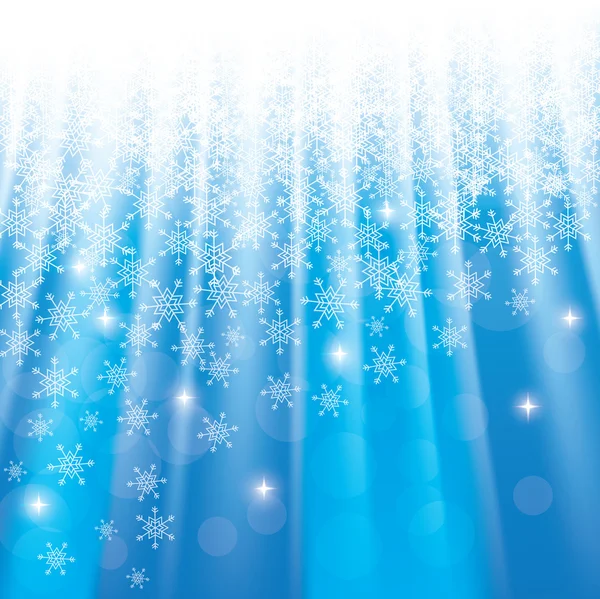 Fond bleu Noël avec flocons de neige et étoiles brillantes — Image vectorielle