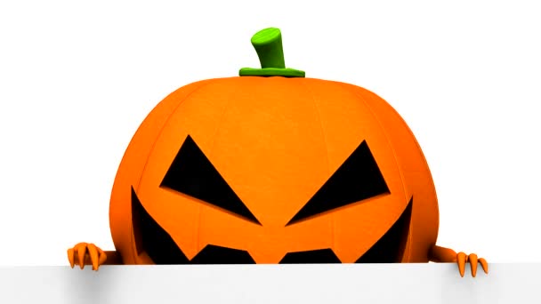 Halloween pumpkin with white board - 3d animation — Stock Video