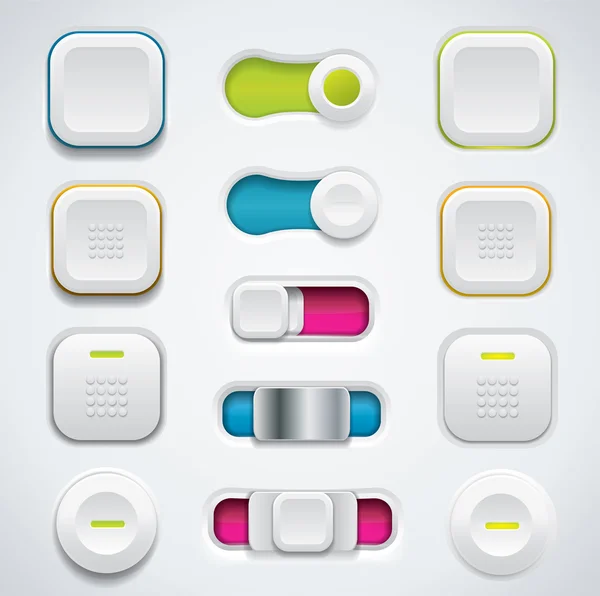 Conjunto de botões UI modernos, incluindo interruptores e botões —  Vetores de Stock