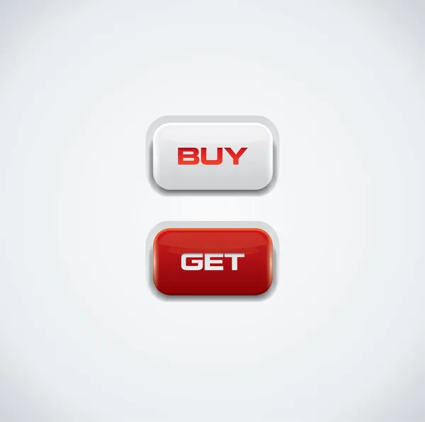 Comprar y obtener botones, rojo y blanco — Vector de stock