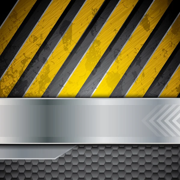 Sfondo vettoriale layout in metallo con strisce di avvertimento — Vettoriale Stock