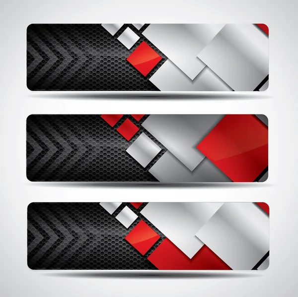 Metal banner set with carbon background and red elements — Stock Vector