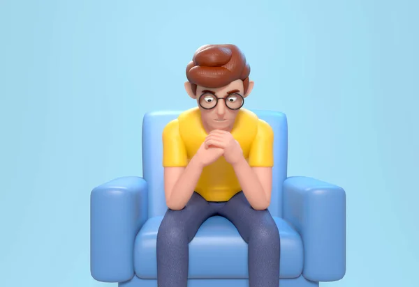 Render Man Sitting Armchair Thinking Contemplation Making Decision — Stock Photo, Image