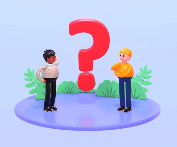 Render People Standing Big Question Mark Faq Support Help Center — Stock Photo, Image