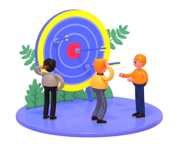 Render People Standing Big Target Target Marketing Achievement Success Reach — Stock Photo, Image