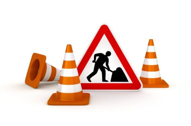 3D trafik konileri ve yol çalışması tabelası