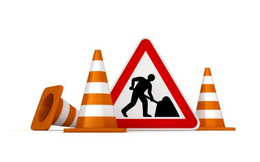 3D trafik konileri ve yol çalışması tabelası