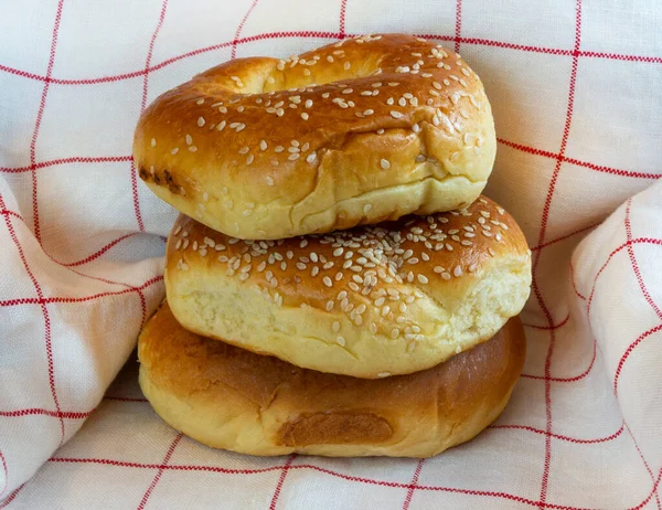 Sesame Rolls Kitchen Towel Background — Stock Photo, Image