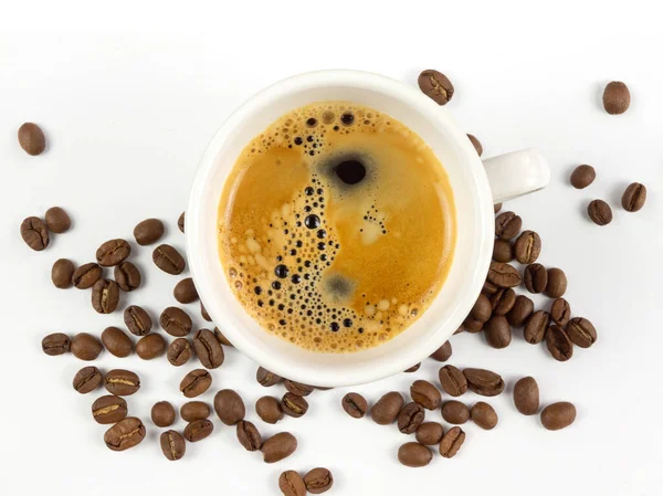 Cup Coffee Coffee Beans White Background — Fotografia de Stock