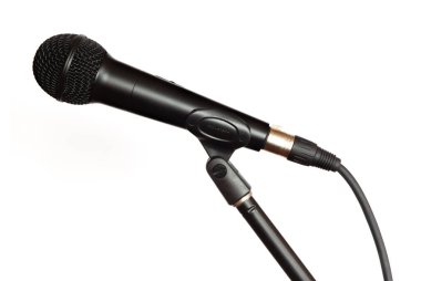 Microphone with a cable and stand on white background