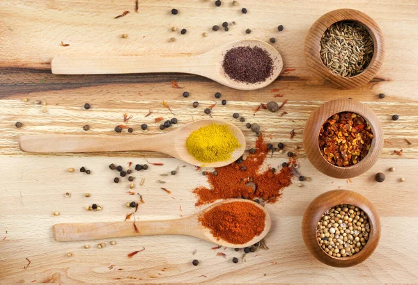Set Different Spices Wooden Board — Stock Fotó