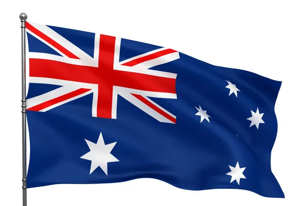 Wuivende Australische Vlag Geïsoleerd Witte Achtergrond — Stockfoto