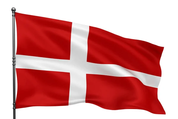 Beyaz Arkaplanda Danimarka Bayrağı Sallanıyor — Stok fotoğraf