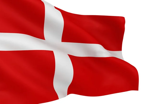 Waving Danish Flag Isolated White Background — 스톡 사진