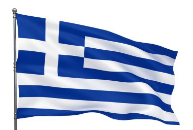 Beyaz arkaplanda Yunan bayrağı sallanıyor