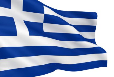 Beyaz arkaplanda Yunan bayrağı sallanıyor