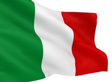 Beyaz arkaplanda izole edilmiş İtalyan bayrağı sallıyor