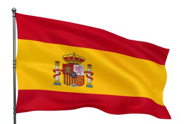 Beyaz arka grup üzerinde izole edilmiş İspanyol bayrağı sallıyor.