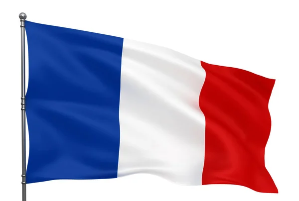 Vlnění Francouzské Vlajky Izolované Nad Bílým Pozadím — Stock fotografie