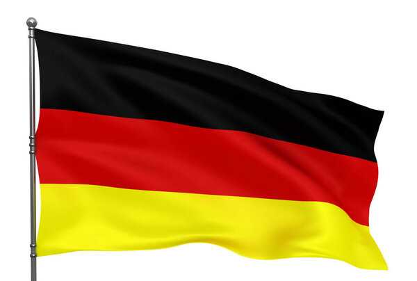 Waving German flag isolated over white background