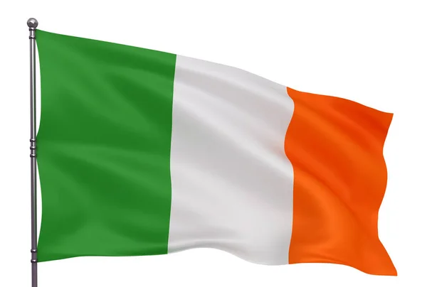 Irische Flagge Vor Weißem Hintergrund Geschwenkt — Stockfoto