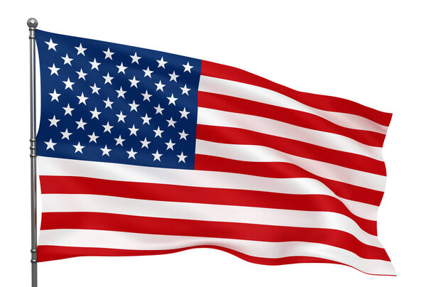 Waving American flag isolated over white backgroun