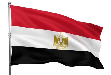 Beyaz arkaplanda izole edilmiş Mısır bayrağı sallıyor