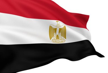 Beyaz arkaplanda izole edilmiş Mısır bayrağı sallıyor
