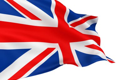 Beyaz arkaplanda Britanya bayrağı sallanıyor