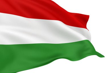 Beyaz arka planda izole edilmiş Macar bayrağı sallıyor