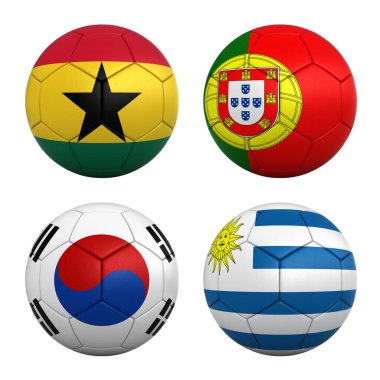 2022 Dünya Kupası H Grubu bayraklı futbol topları - Gana, Portekiz, Güney Kore ve Uruguay