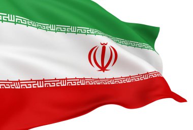 Beyaz arkaplanda izole edilmiş İran bayrağı dalgalanması