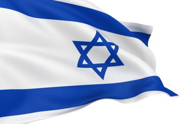 Beyaz arkaplanda İsrail bayrağı dalgalanması