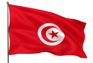 Beyaz arkaplan üzerinde izole edilmiş dalgalı Tunus bayrağı