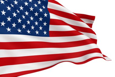 Beyaz arka plan üzerinde izole Amerikan bayrağı sallayarak