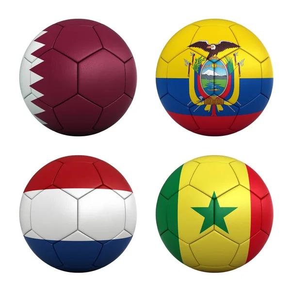 Football Balls Flags Teams Group Fifa World Cup 2022 Qatar — Stock Photo, Image
