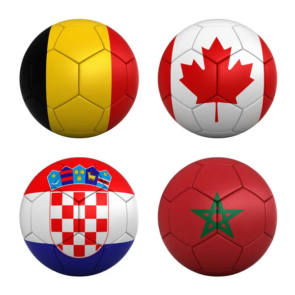 Football Balls Flags Teams Group Fifa World Cup 2022 Belgium — Stock Photo, Image