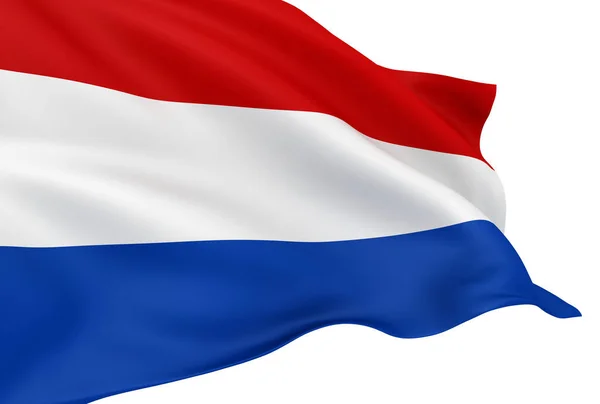 Viftande Holländska Flagga Isolerad Över Vit Bakgrund — Stockfoto