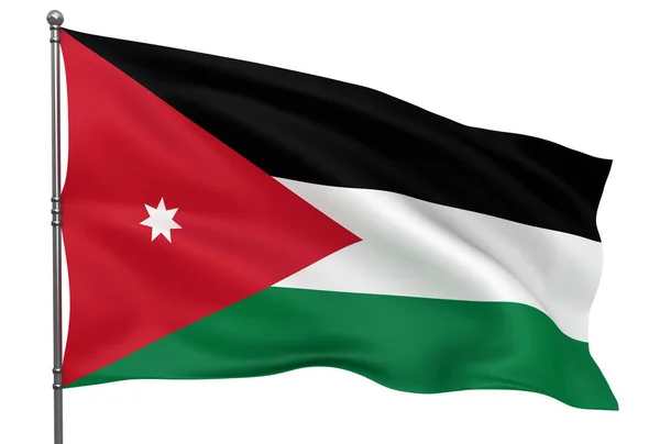 Viftande Jordansk Flagga Isolerad Över Vit Bakgrund — Stockfoto