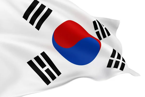 Koreanische Flagge Vor Weißem Hintergrund Schwenkend — Stockfoto