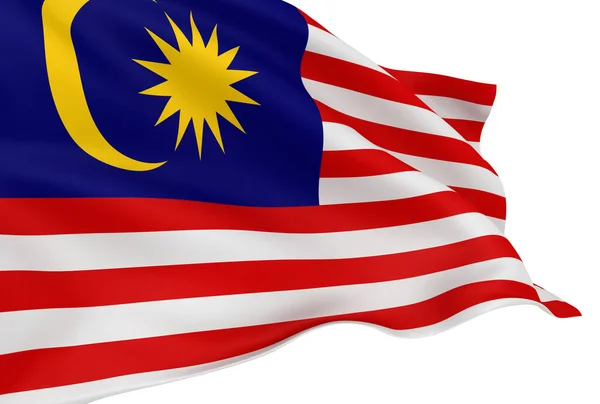 Vlnění Malajské Vlajky Izolované Přes Bílé Pozadí — Stock fotografie