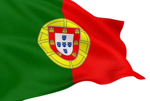 Acenando Bandeira Portugal Isolada Sobre Fundo Branco — Fotografia de Stock
